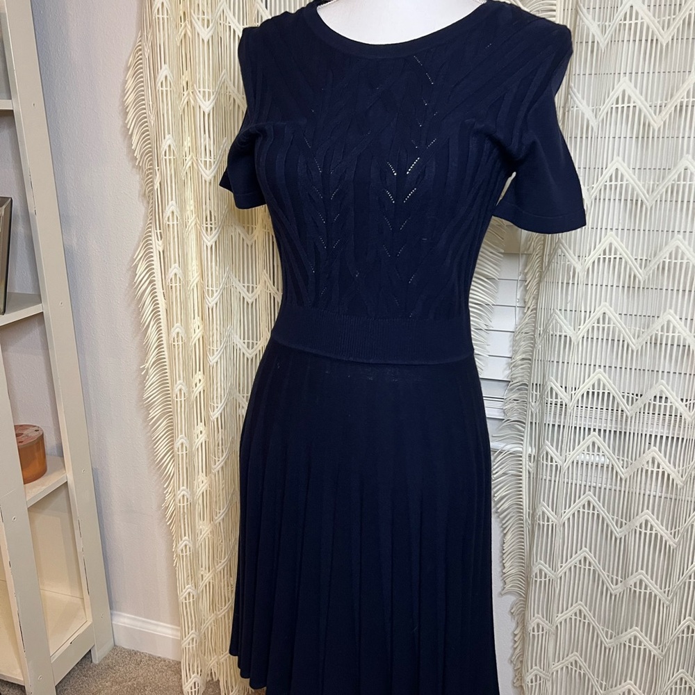 NWT Draper James Navy Nassau Blue Crew Neck A-Line Sweater Dress Small New - Picture 5 of 12
